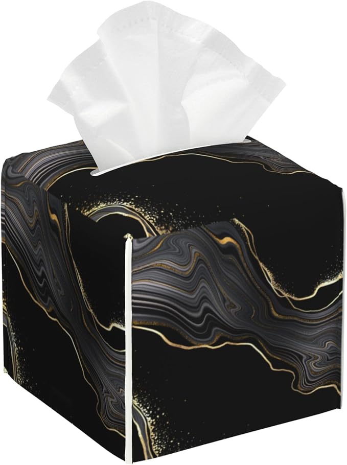 Black Gold Marble Tissue Box Cover Square, Abstract Marble Texture Tissue Box by sndheke