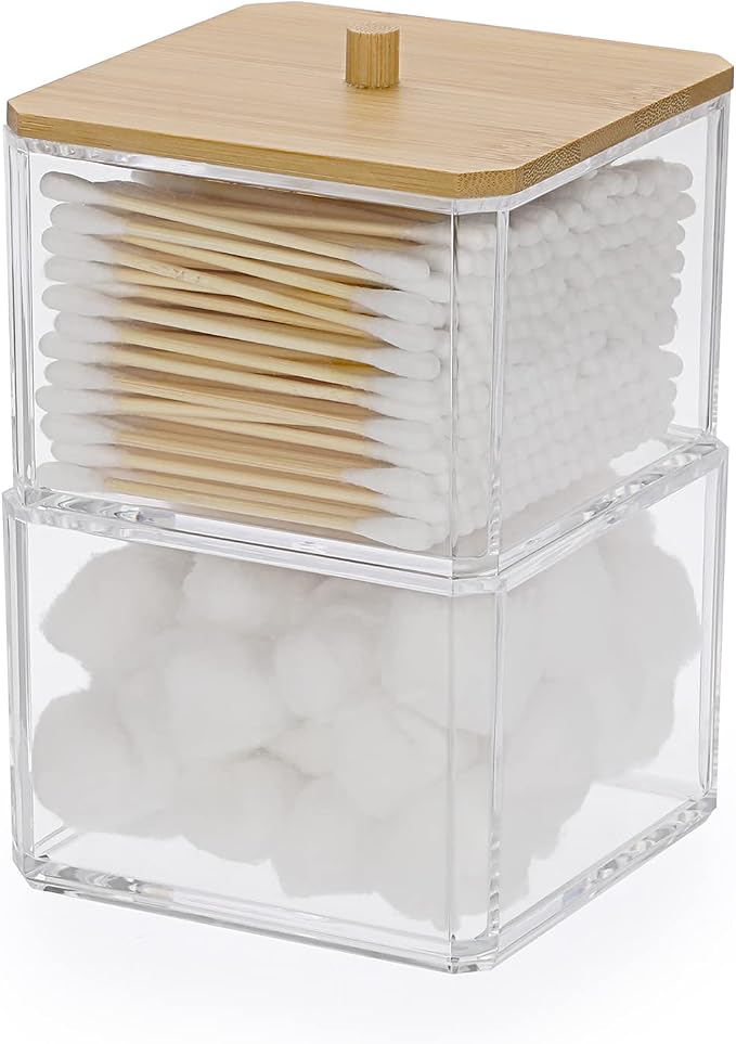 Hipiwe Clear Q-tip Dispenser Holder Acrylic Bathroom Containers 2-Tier Square by Hipiwe