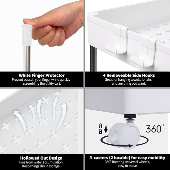 4 Tier Slim Storage Cart Mobile Shelving Unit Organizer Slide Out Storage - Image 7