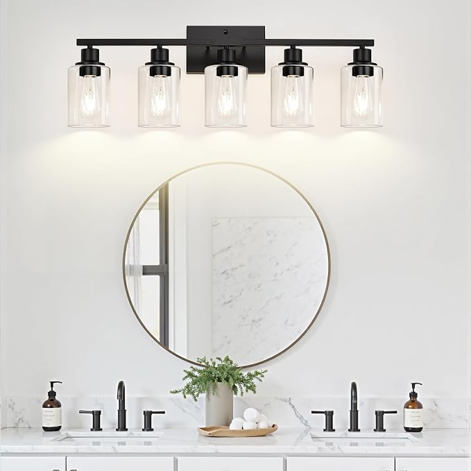 5-Light Bathroom Light Fixtures, Matte Black Modern Vanity Lights - Image 7