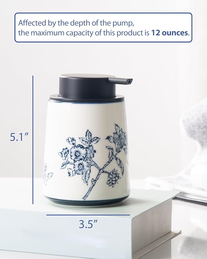 Hand Soap Dispenser for Bathroom, Ceramic Lotion Dispenser, Chinoiserie - Image 2