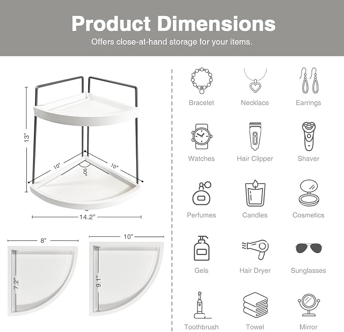 Forbena Corner Bathroom Organizer Countertop, 2Tier Sink Corner Shelf Stand - Image 7