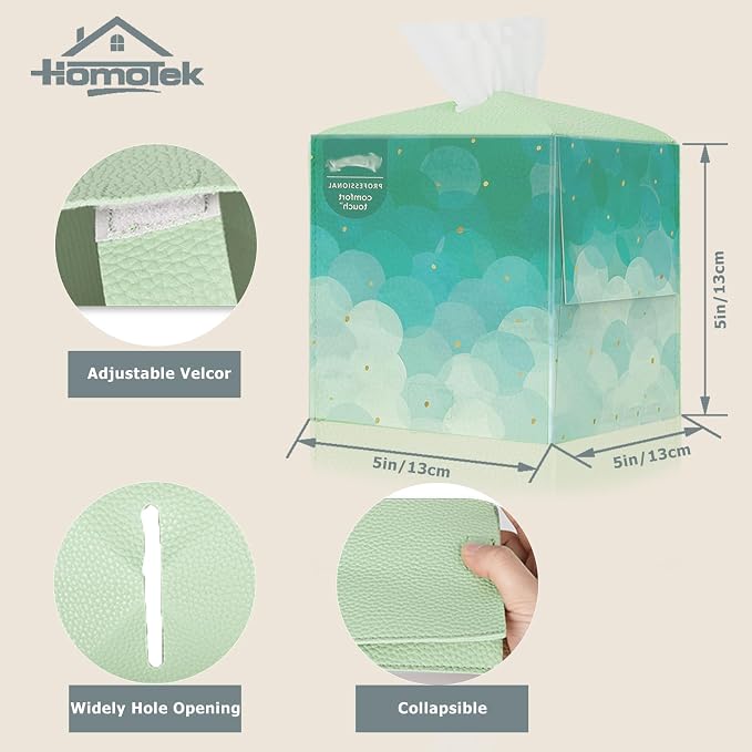 HOMOTEK 2 Pack Tissue Box Cover, Square PU Leather Tissue Holder, Decorative - Image 2