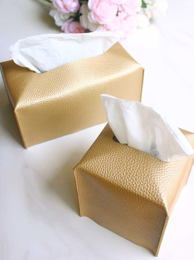 Gold Tissue Box Cover Leather – Tissue Holder - Image 3