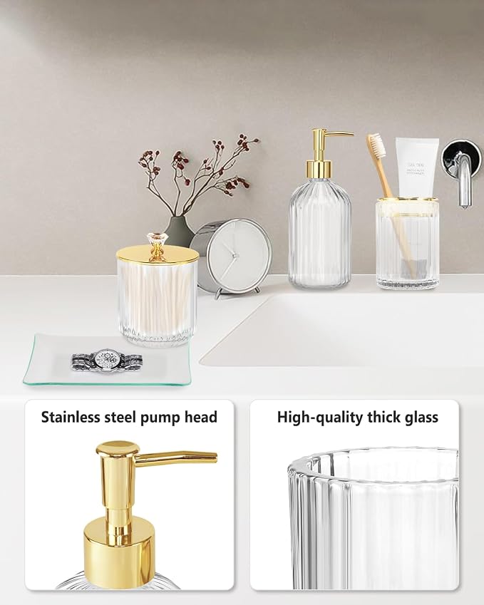 Gold Bathroom Accessories Set, Toothbrush Holder, Apothecary Jar, Vanity Tray - Image 3