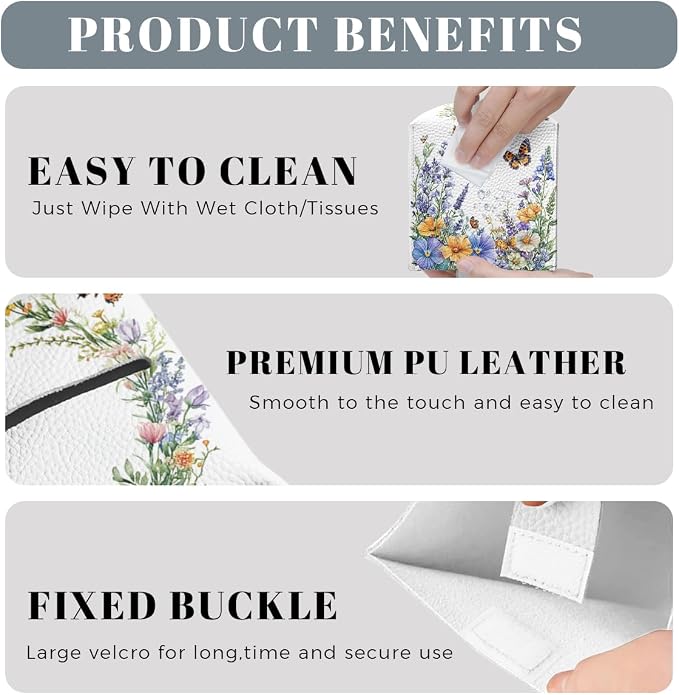 Wildflower Tissue Box Cover Colorful Spring Butterfly Garden Leather Tissue Box - Image 4