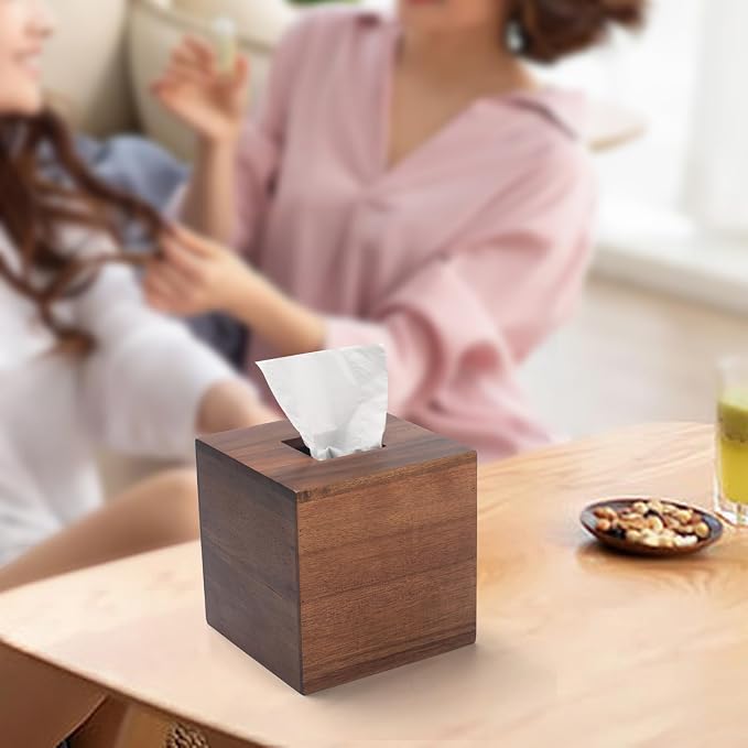 Tissue Box Cover, Square Tissue Box Holder, Acacia Wood Facial Paper Holder - Image 6