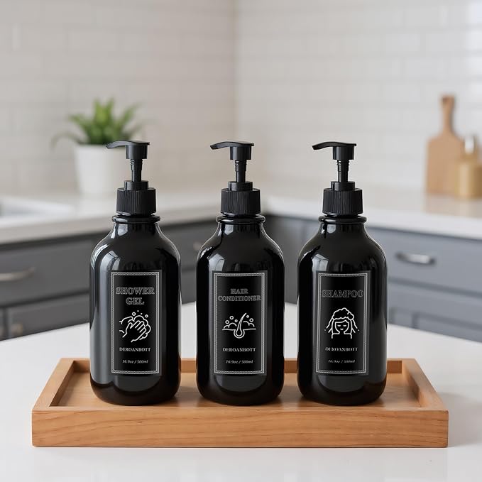 Shampoo and Conditioner Dispenser, Refillable Plastic Shampoo Pump Bottles - Image 4