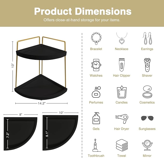 Forbena Black and Gold Corner Bathroom Counter Organizer, Modern Kitchen - Image 7