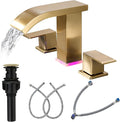 Brushed Gold Waterfall Bathroom faucets, 8 inch Widespread Modern Sink Faucet by TaiDoo