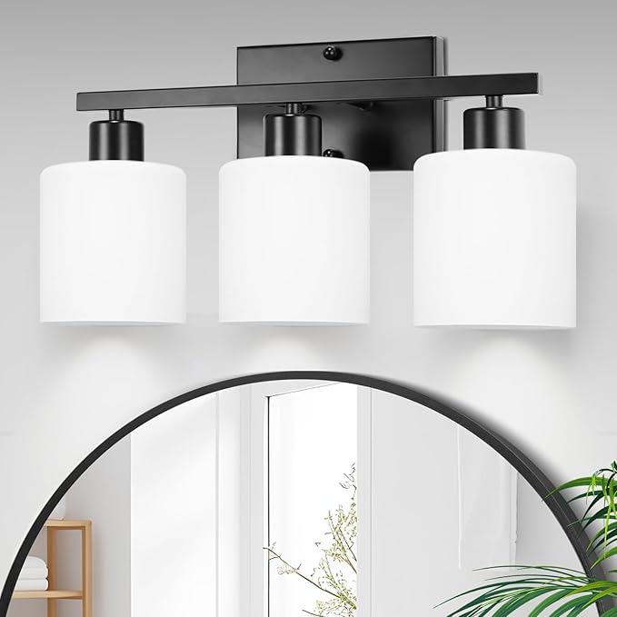 CANMEIJIA 3-Light Bathroom Vanity Light Fixtures, Matte Black Vanity Wall by CANMEIJIALighting