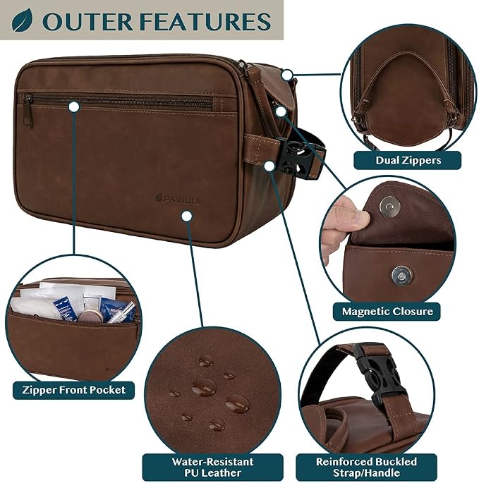 PAVILIA Toiletry Bag for Men, Travel Essentials Shaving Dopp Kit, Mens Travel - Image 3