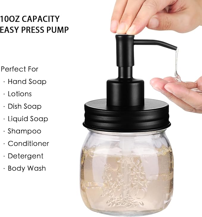 Amolliar Mason Jar Bathroom Accessories Set 4 Pcs -Lotion Soap Dispenser & 2 - Image 3