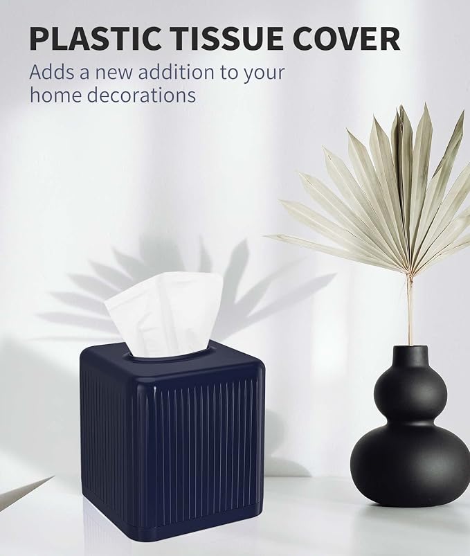 Livelab Tissue Box Cover with Base, Square Plastic Tissue Box Holder Decorative - Image 2