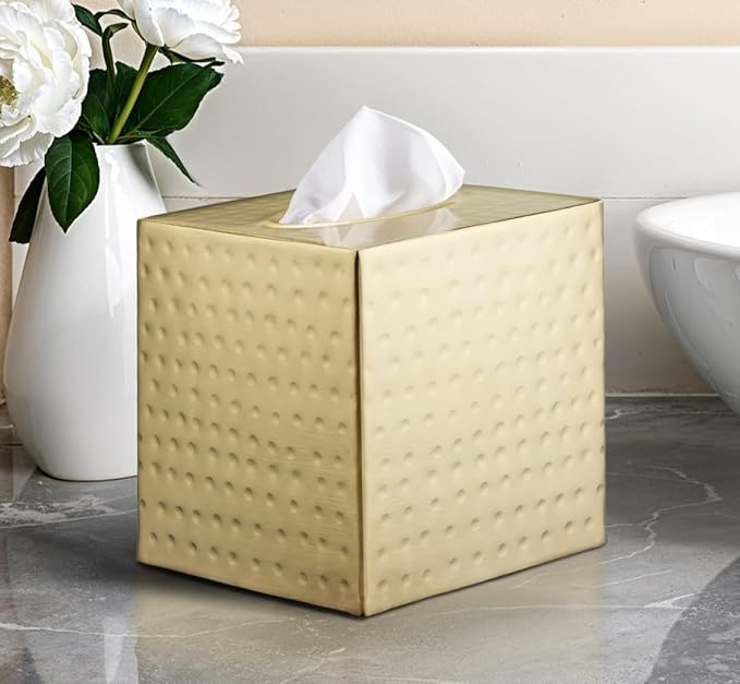 Monarch Abode Tissue Box Cover Square – Hand Hammered Brushed Gold Metal Tissue - Image 5