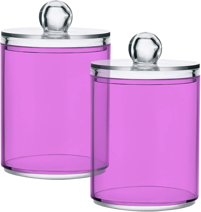 Violet Purple Qtip Holder Organizer Dispenser Cotton Swabs Cans Plastic Jars - Image 2