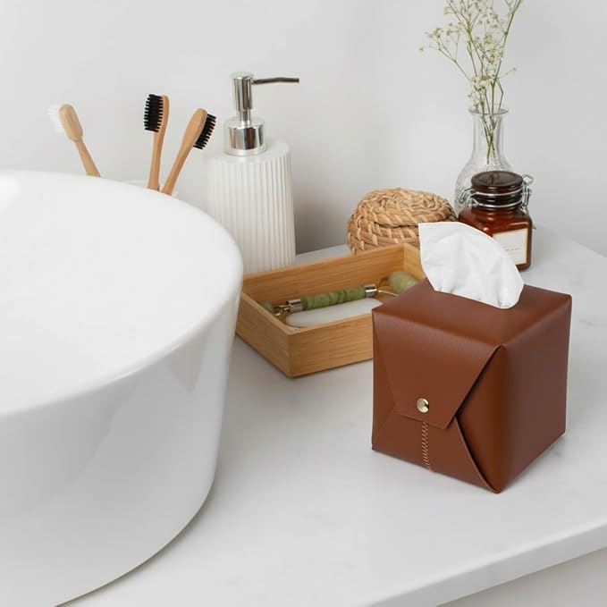 Tissue Box Cover Square, Leather Tissue Holder Organizer - Image 2