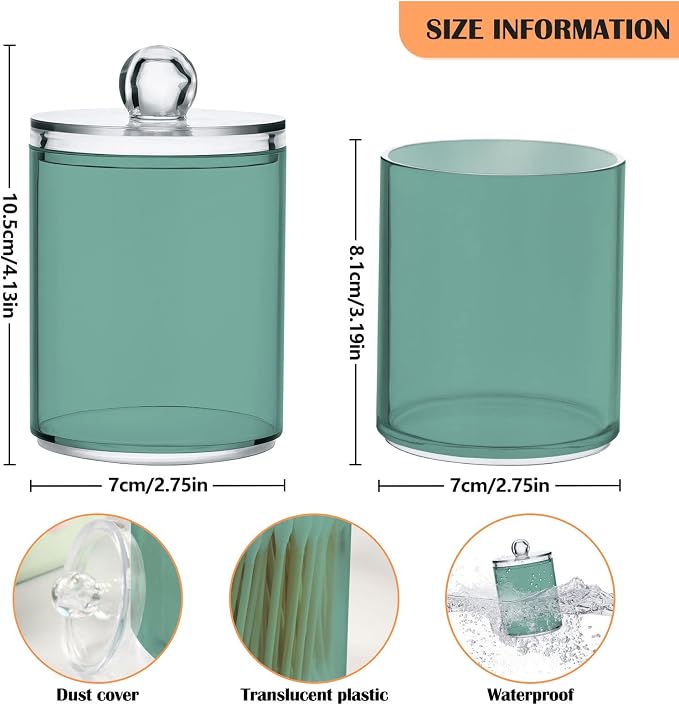 Teal Green Retro Qtip Holder Organizer Dispenser Cotton Swabs Cans Plastic Jars - Image 3
