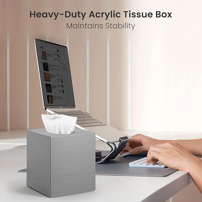 Tissue Box Cover, Square Modern Facial Acrylic Tissue Holder Napkin Dispenser - Image 6