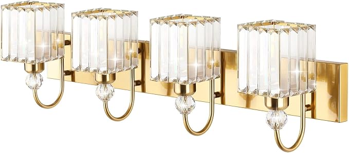 Ralbay Crystal Gold Bathroom Vanity Lights 4-Lights Vanity Lights Over Mirror - Image 2