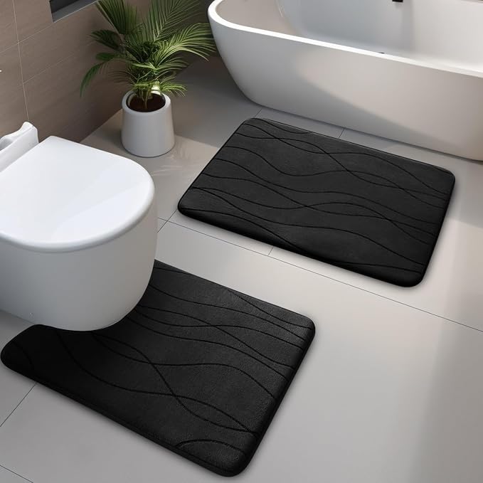 YIHOUSE Memory Foam Black Bathroom Rug Sets 2 Piece, Ultra Absorbent Bath Mat - Image 7