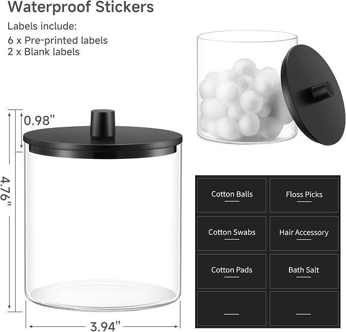 TIPGO Glass Qtip Holder Dispenser - 24 oz Clear Canister Jar - Image 4
