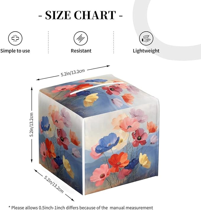 Floral Tissue Box Cover Leather Tissue Box Holder Square Facial Paper Organizer - Image 2