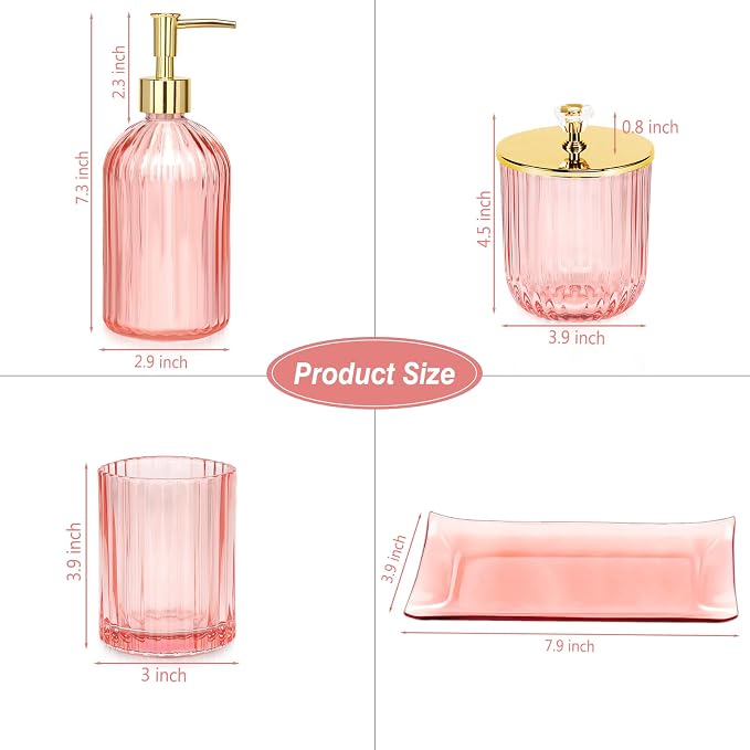 Jenseits Pink Bathroom Accessories Set, Soap Dispenser, Toothbrush Holder - Image 6