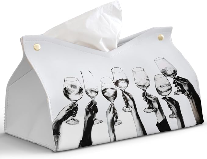Blck And White Cheers Leather Tissue Box Cover Rectangle, Holiday Party Decor by PaJiaNi