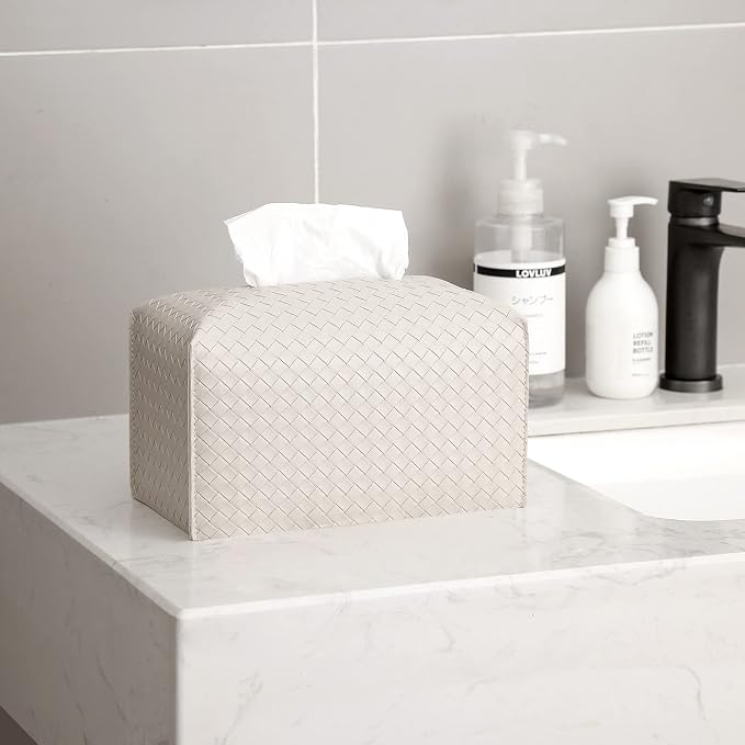 Tissue Box Cover PU Leather Tissue Holder Square Facial Tissue Case Facial - Image 2