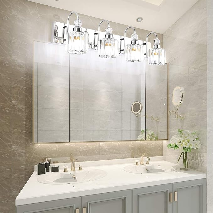 Ralbay Modern LED Crystal Bathroom Vanity Lights 4-Lights Stainless Steel - Image 3