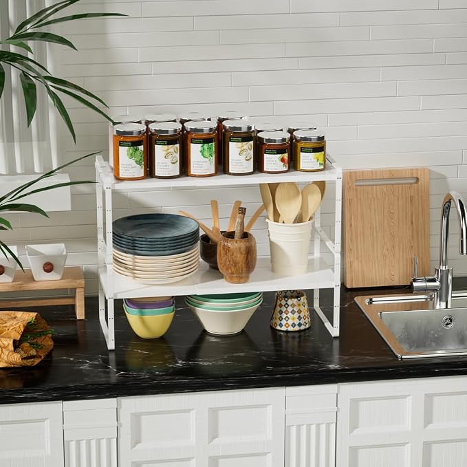 Slideep Expandable Counter Organizer Shelf, Stackable Cabinet Shelves Organizer - Image 4