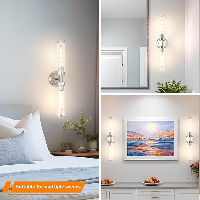 Brushed Nickel Wall Sconces Set of 2, Modern Bathroom Vanity Lights - Image 4