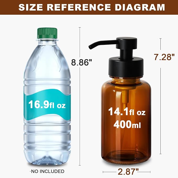 Amber Foam Soap Dispenser, 14.1 oz/400ml Foaming Hand Soap Dispenser, 2 Pack - Image 2