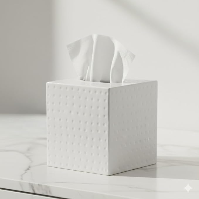 Monarch Abode Tissue Box Cover Square – Hand Hammered White Metal Tissue Holder - Image 5