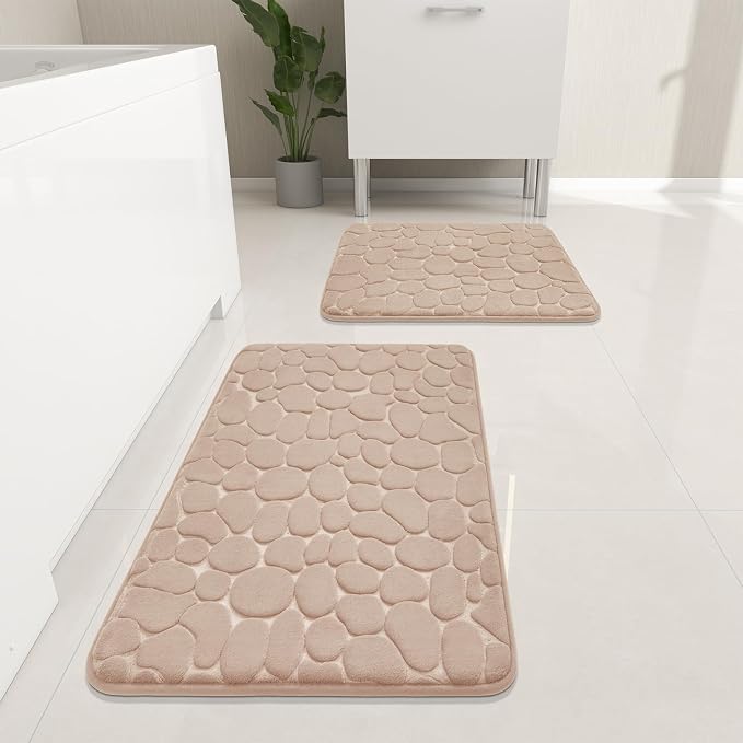 YIHOUSE Bathroom Rugs Mat Set 2 Piece Khaki, Memory Foam Bath Mats Sets by YIHOUSE