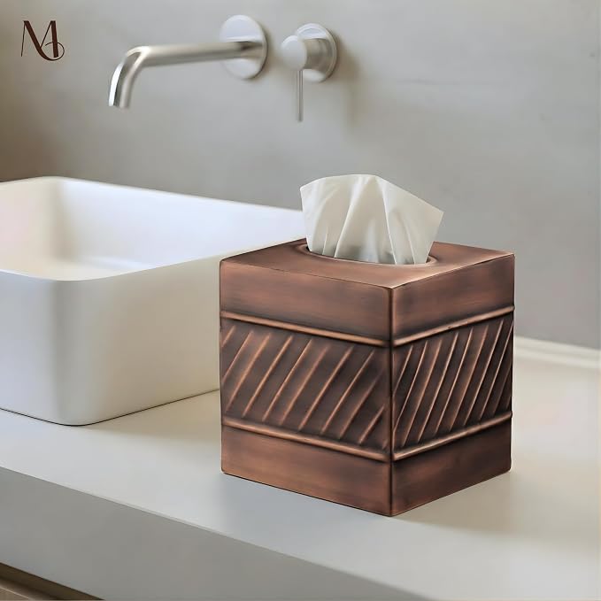 Monarch Abode Tissue Box Cover Square – Handcrafted Wave Embossed Antique - Image 3