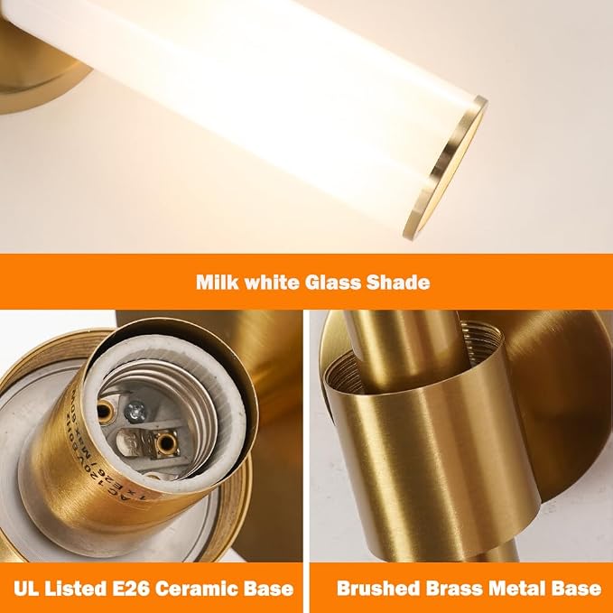 Gold Bathroom Wall Sconces Set of 2, Brass Wall Sconce - Image 6