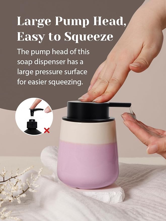 INGOFIN Ceramic Hand Soap Dispenser - 12 oz Liquid Lotion Dispenser Bathroom - Image 4