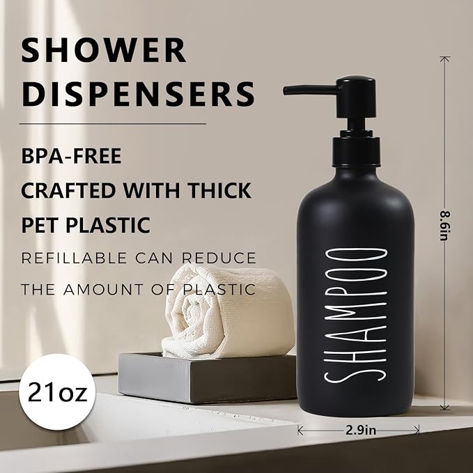 HOMCDALY Shampoo and Conditioner Dispenser Set of 3, 21oz Shower Soap Bottles - Image 2