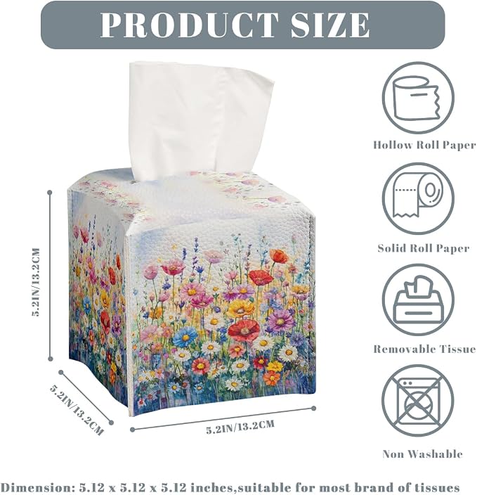 Flower Tissue Box Cover Vibrant Watercolor Bloom Field Dreamy Spring Art Square - Image 3