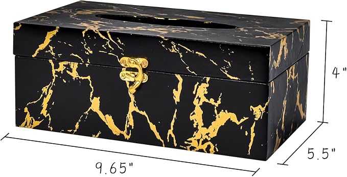 Black and Gold Marble Tissue Box Cover, Modern Tissue Box Holder - Image 2
