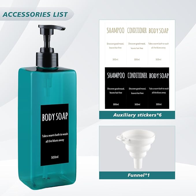 Shampoo and Conditioner Dispenser Modern Refillable Shampoo Pump Bottles - Image 2