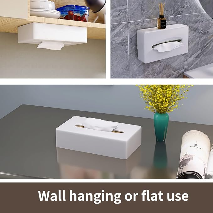 Tissue Box Cover, Rectangular White Wall Mounted Facial Paper Holder Dispenser - Image 6