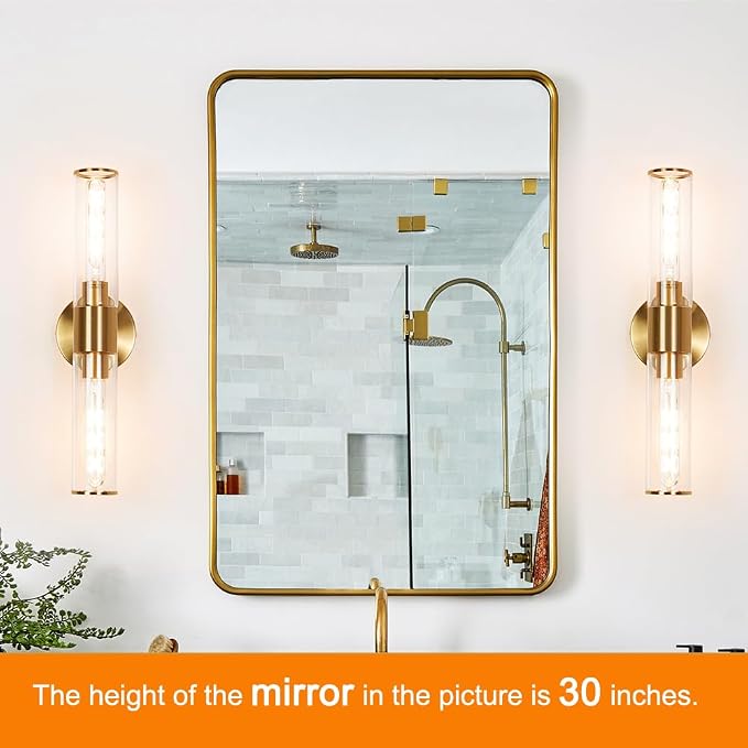 Gold Wall Sconces Set of 2, Hardwired Bathroom Vanity Light Fixture, Brass - Image 3