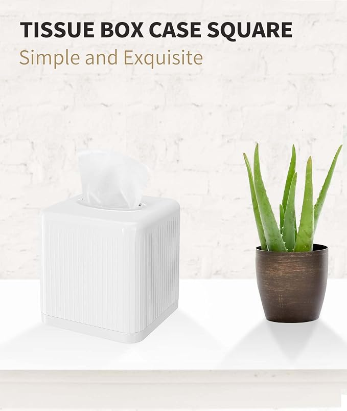 Livelab Tissue Box Cover with Base, Square Plastic Tissue Box Holder Decorative - Image 9