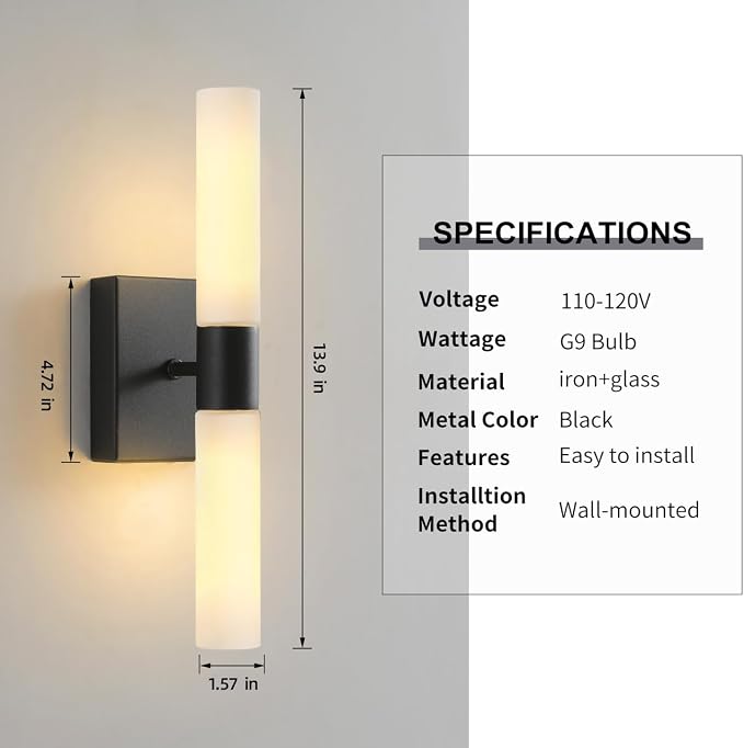 Wall Sconces Set of Two Matte Black Modern Bathroom Sconces Lighting Set of 2 - Image 7