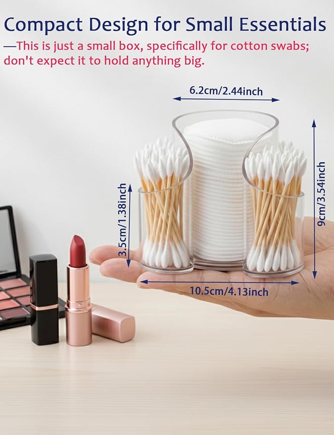 Clear 3-Compartment Vanity Organizer & Cotton Swab Holder - Image 3