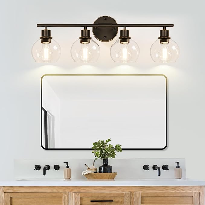 4-Light Bathroom Light Fixtures, Oil Rubbed Bronze Bathroom Lights Over Mirror - Image 8