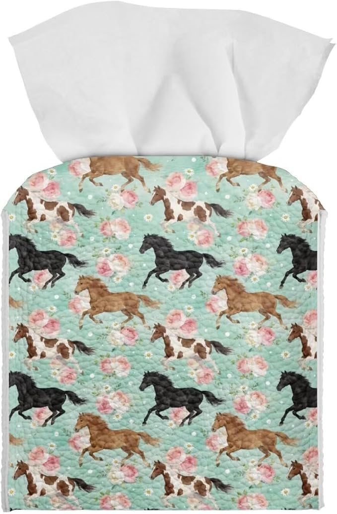 Horses Modern Tissue Box Holder, Waterproof Square PU Leather Napkin Case by Pzuqiu